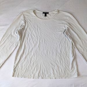 Eileen Fisher 100% silk Solid White Long Sleeve Top Neutral Minimalist Small